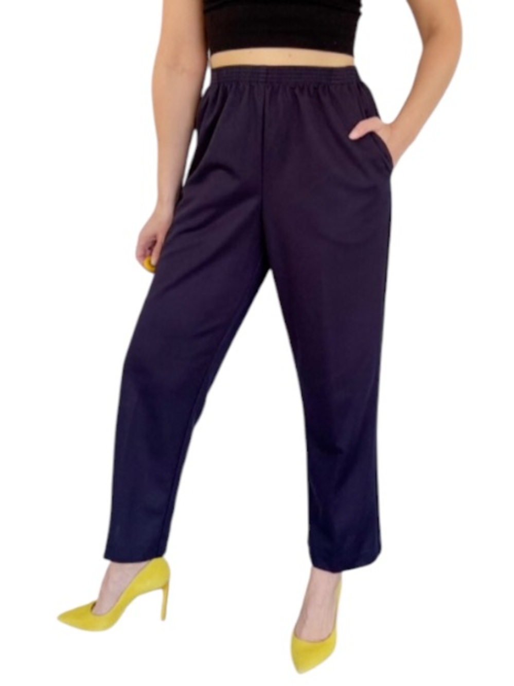 Alfred Dunner Petite navy blue elastic waist straight leg casual trousers 10P